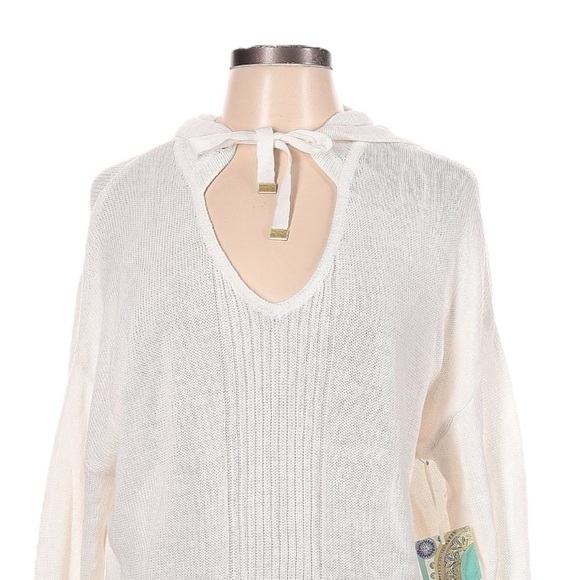 Sigrid Olsen Linen Lightweight White Pullover Hoodie Size L NWT Oversized Beachy - Picture 3 of 8